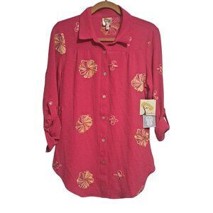NWT Anthropologie Fig Flower Blouse Peasant Boho Long Embroider Pink Tunic Small